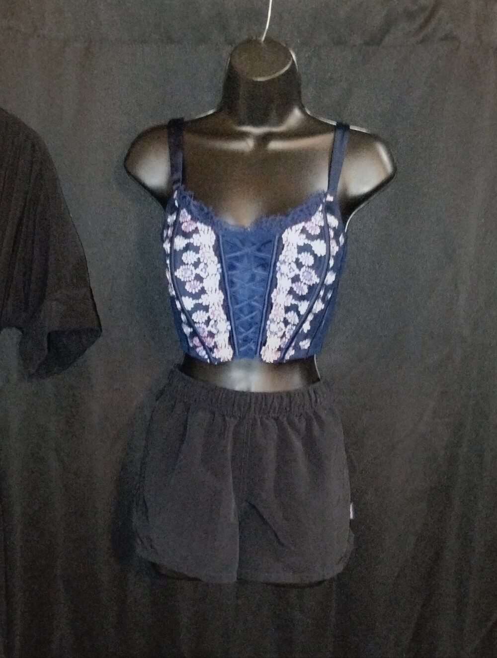 Victoria’s Secret Dream Angels Navy Floral Embroidered Corset Bustier Top
